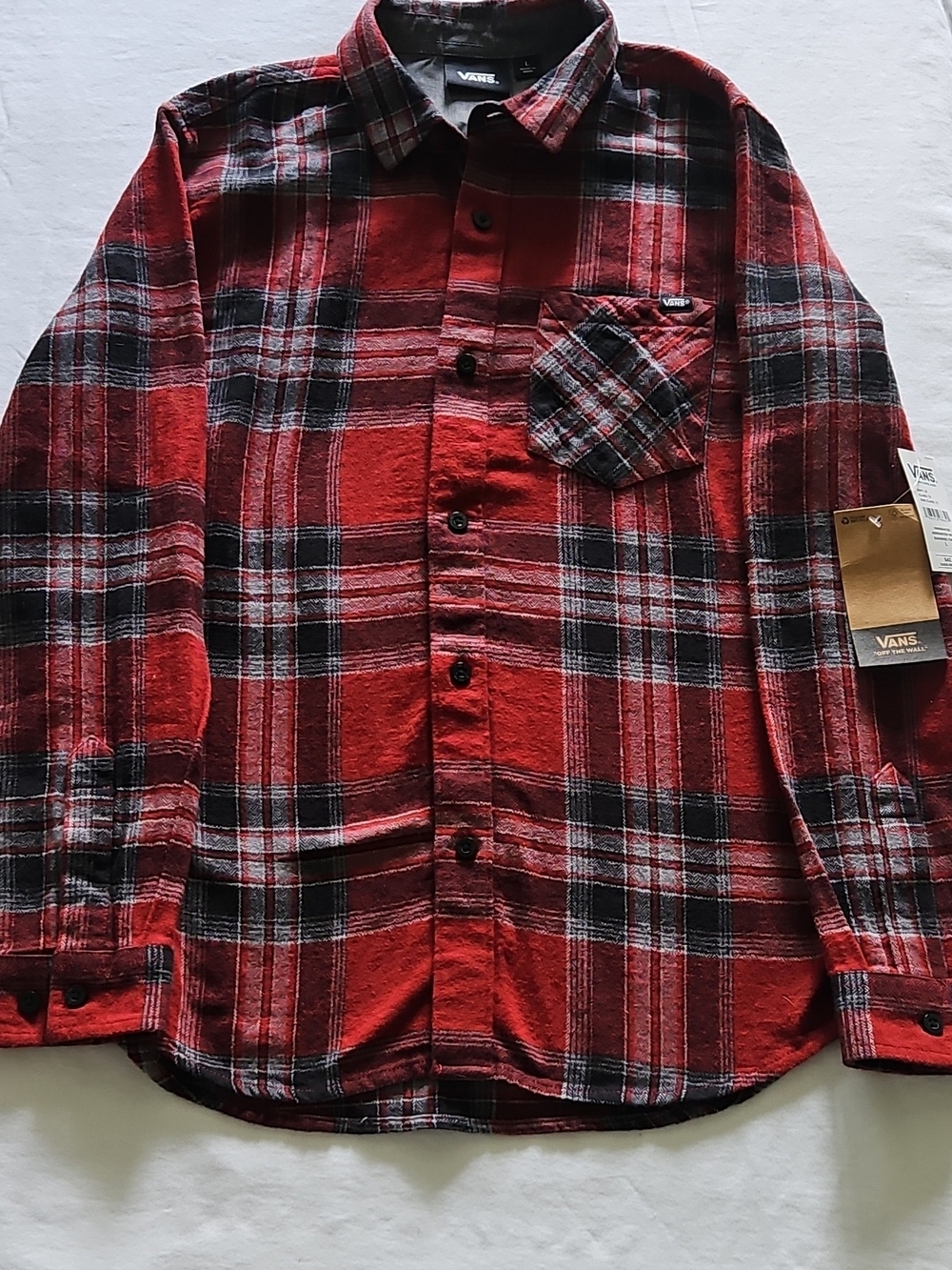 Vans Men's Red and Black Plaid Button-Down Shirt